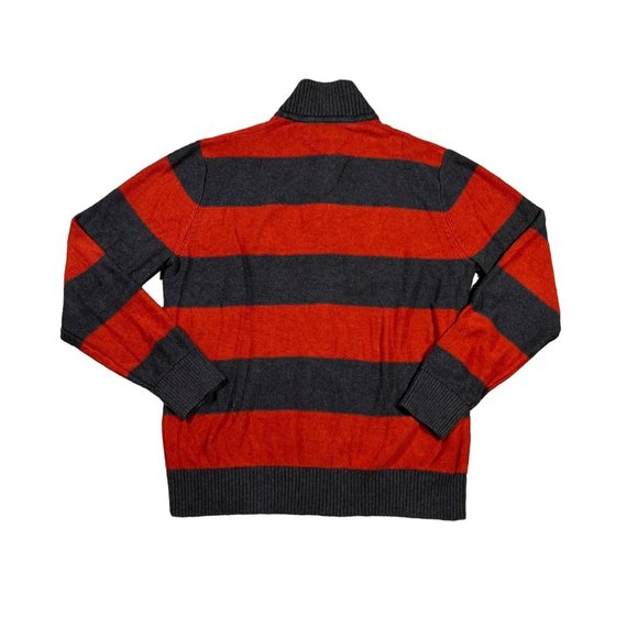 Tommy Hilfiger Sweater Men's Long Sleeve Striped Dual Zipper Gray Orange XL - Picture 12 of 13